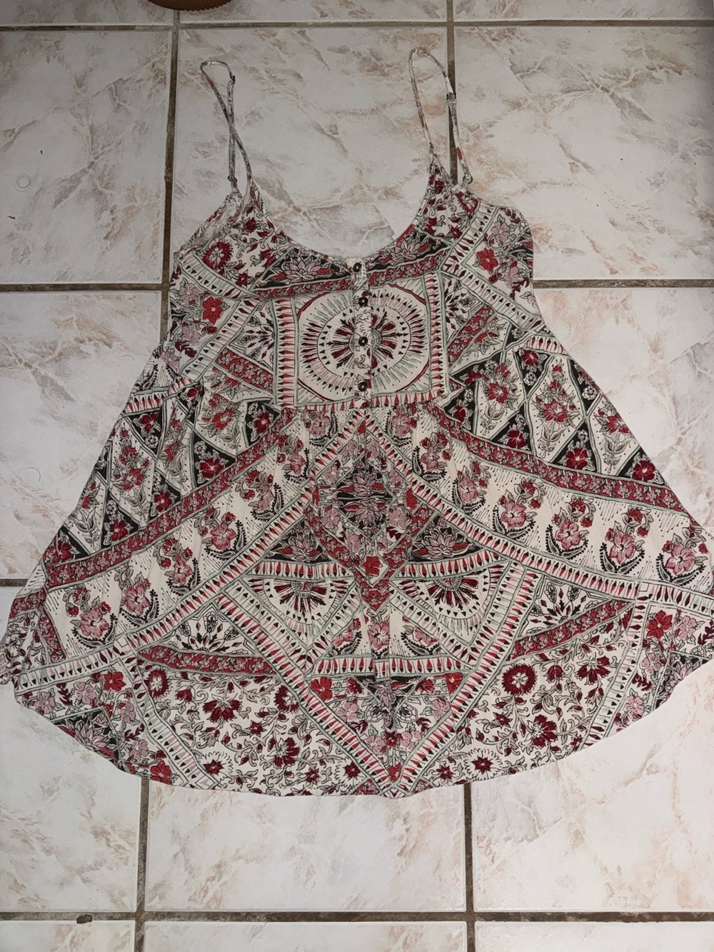 Billabong Cream and Red Bohemian Spaghetti Strap mini dress